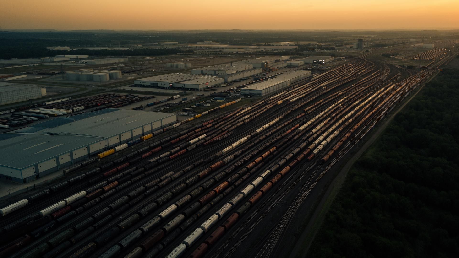 Railcar storage yard integrated with industrial warehouse facilities