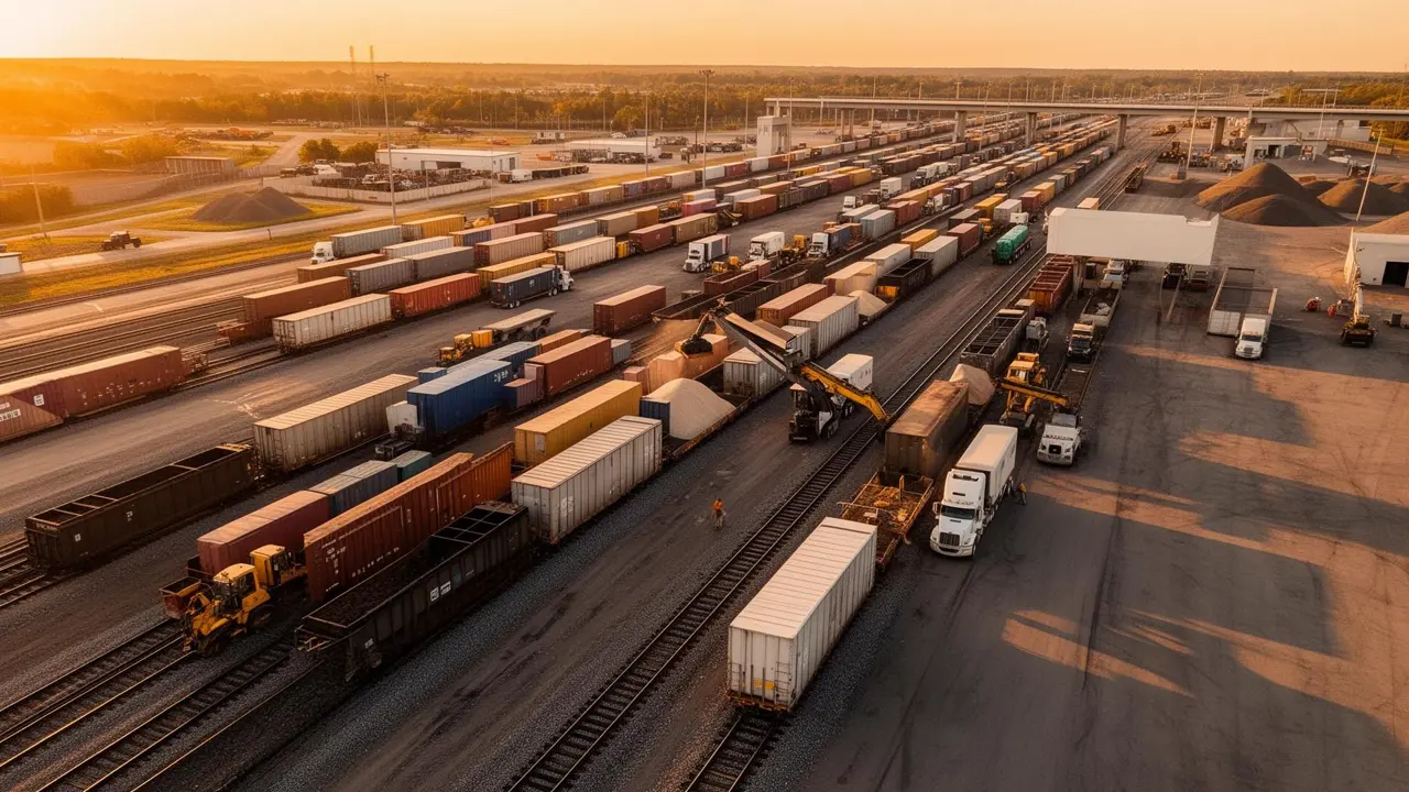 Rail transloading terminal with cargo transfer operations