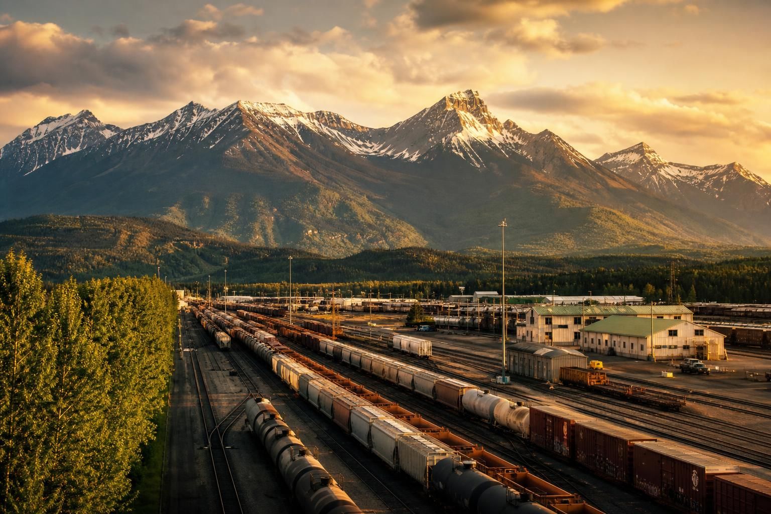 Rail line through a mountain landscape
