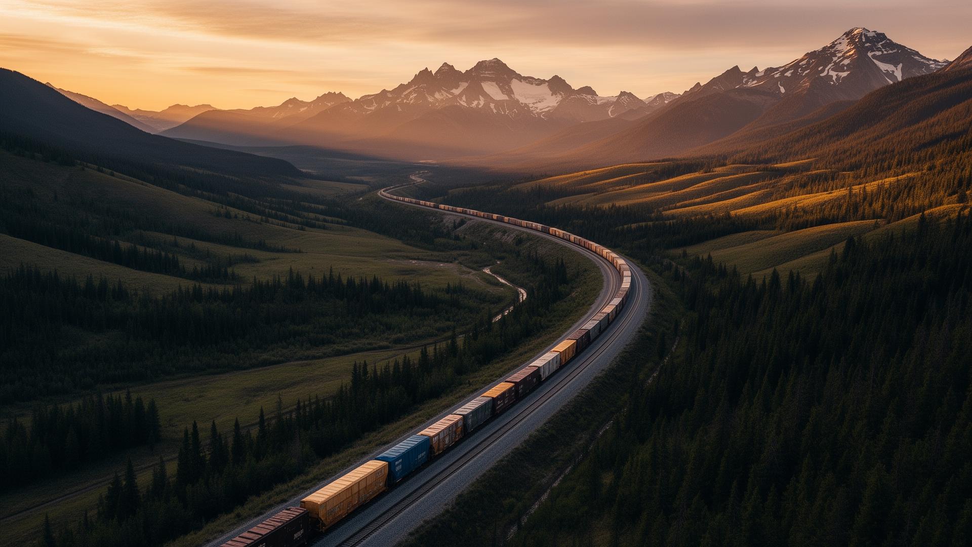 Modern rail-served industrial terminal illuminated at dusk