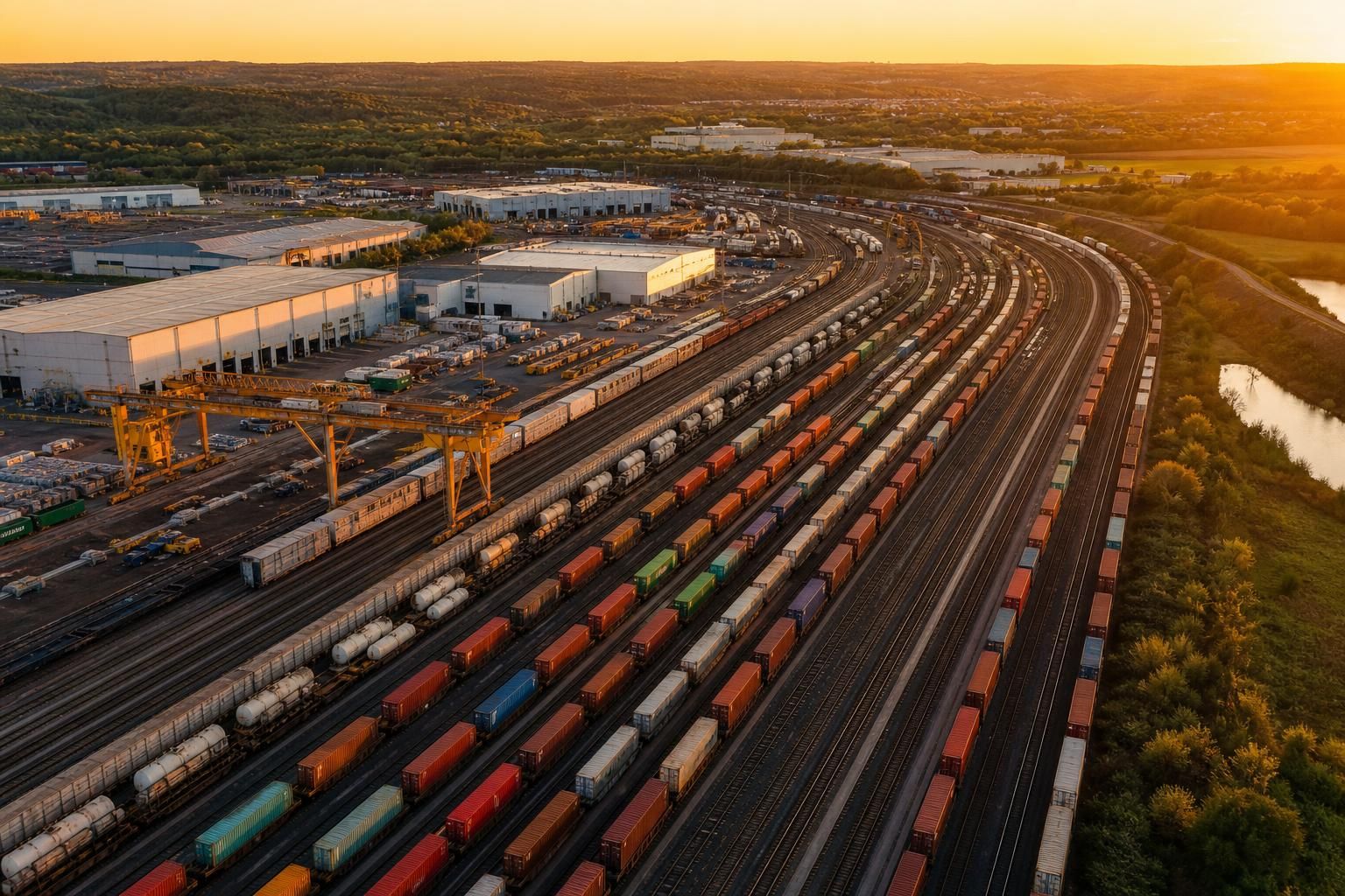 Active rail yard serving an industrial logistics park