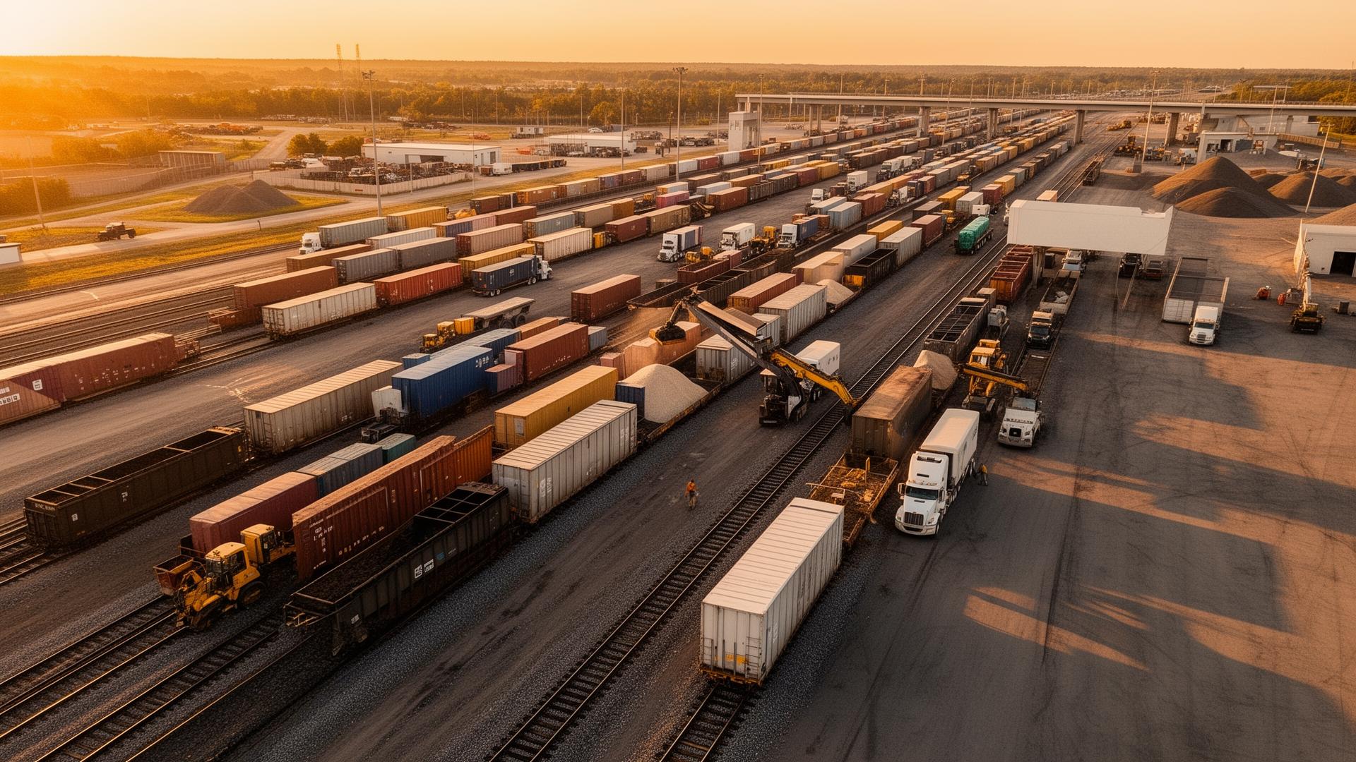Rail transloading terminal with cargo transfer operations